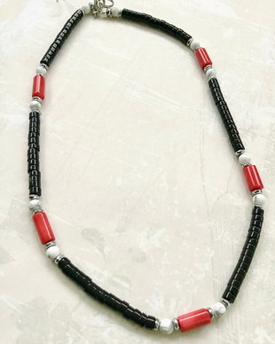 Colier CHOKER UNISEX onix, coral rosu, howlit & hematit