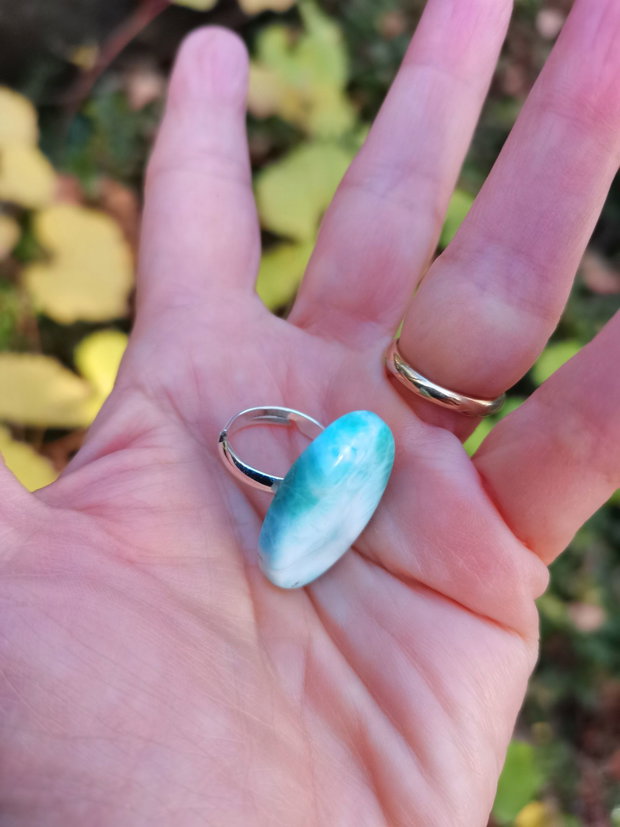 Inel Larimar si Argint 925 - IN1265 - Inel albastru reglabil, inel cadou, bijuterii larimar, bijuterii cadou, inel pietre semipretioase, cadou sotie, cristale vindecatoare, cristale de colectie