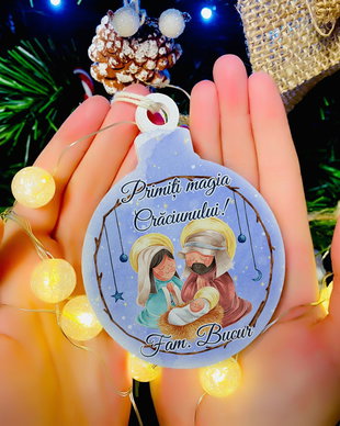 Glob Craciun Personalizat din Lemn - Nativity