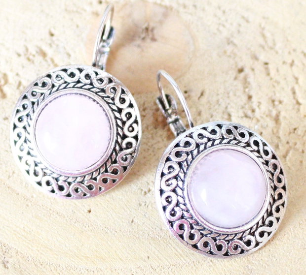 Cercei cu cabochon din cuartz roz