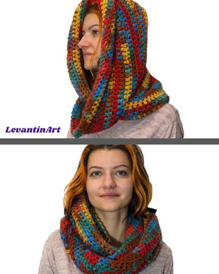 Fular circular cu gluga. Gluga dama multicolora. Gluga cu fular burlan. Fular dama multicolor. Guler dama