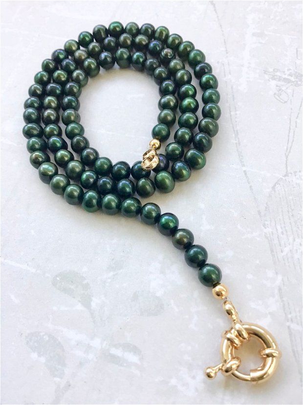 Colier perle de cultura verde smarald