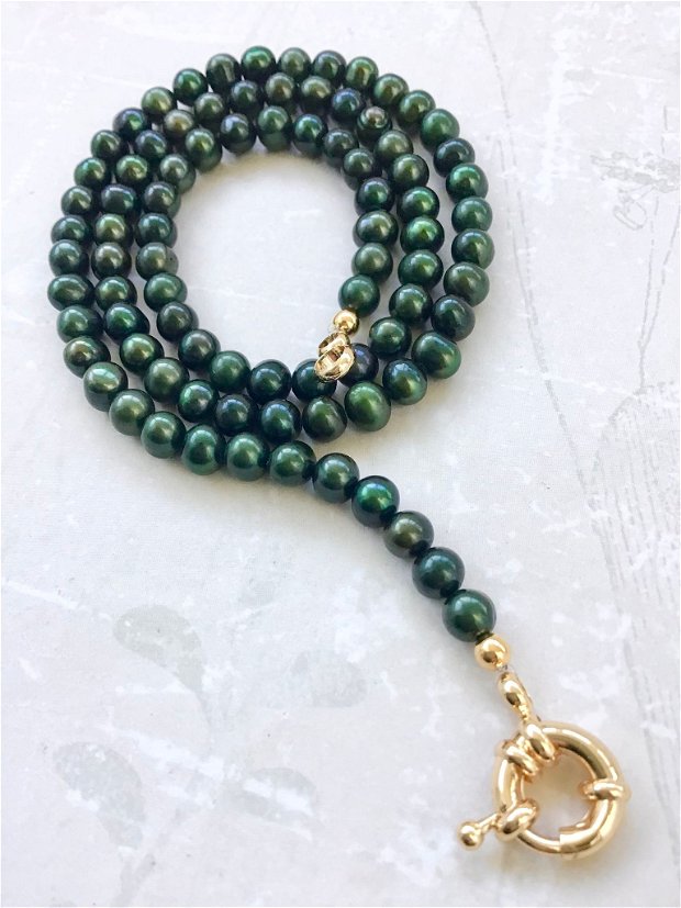 Colier perle de cultura verde smarald