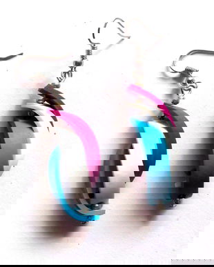 cercei fimo alb , turcoaz si mov 43890