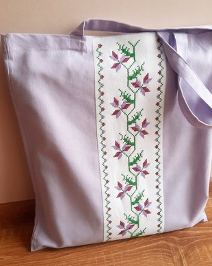Sacosa bumbac cu model etno (culoare lila-lavanda)