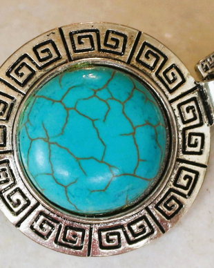 Bratara din aliaj tibetan si cabochon din turcoaz