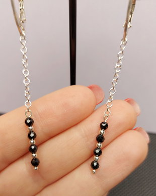 Cercei cu spinel negru si argint 925
