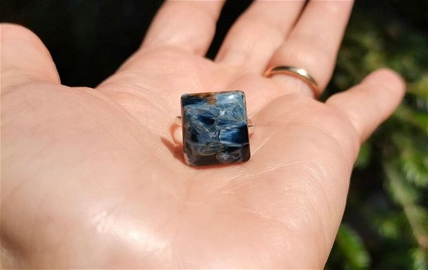 Inel Pietersit si Argint 925 - IN1199 - Inel albastru reglabil, inel pietre semipretioase, cadou iubita, cadou prietena, cadou sotie, cristale vindecatoare, cristaloterapie, cristale de colectie, inel cadou, bijuterii cadou