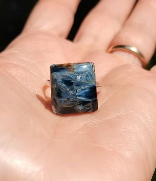 Inel Pietersit si Argint 925 - IN1199 - Inel albastru reglabil, inel pietre semipretioase, cadou iubita, cadou prietena, cadou sotie, cristale vindecatoare, cristaloterapie, cristale de colectie, inel cadou, bijuterii cadou