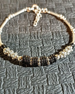 Bratara argint spinel negru onix disc heishiboho chic trendy -Transport gratuit