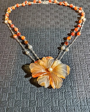 Colier argint X2 agate carneol lant argint floare boho chic trendy - Transport gratuit