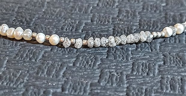 Colier argint diamante brute perle naturale de cultura freeform asimetric minimalist trendy- Transport gratuit