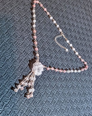 Choker argint cuart roz si cherry floare lant argint degrade gradient nuante colier romantic boho chic trendy - Transport gratuit