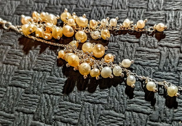 Colier argint perle naturale de cultura ciorchine degrade gradient asimetric minimalist trendy lant argint - Transport gratuit