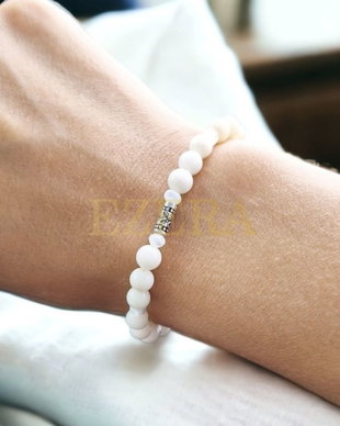 Bratara Pietre Naturale Albe De Coral Cu Accesorii Din Argint 925, Cindy