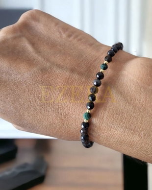 Bratara Snur Dama Din Pietre Naturale Aimee, Cristale De Obsidian Si Malachit Cu Accesorii Din Argint 925