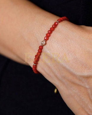 Bratara Antara Din Coral Rosu Cu Accesorii Din Argint 925 Rose Gold
