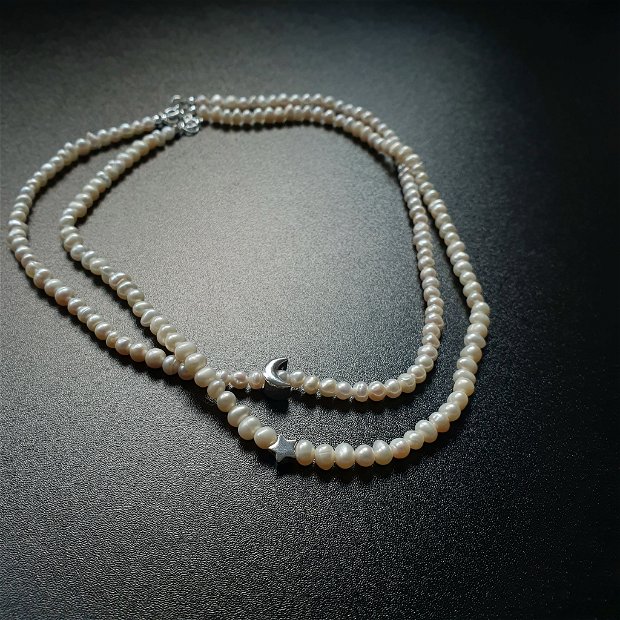 Colier perle naturale si semiluna argint