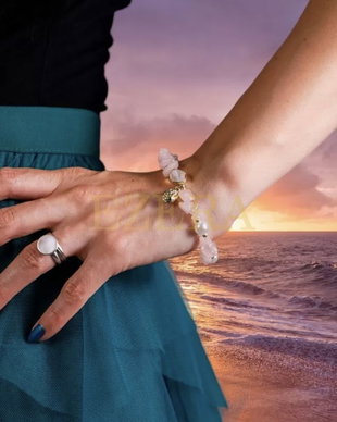 Bratara Prieteniei Camille Din Cristale De Cuart Roz Cipsuri Si Perle