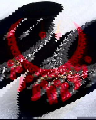 Colier cu coral si ceramica rosie