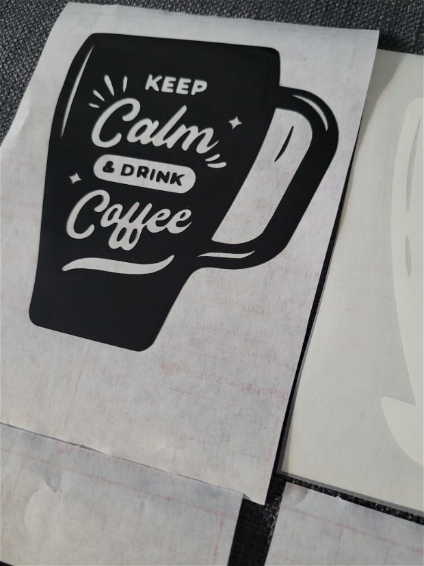Set 5 stickere model Coffee Mug - culori alb și negru