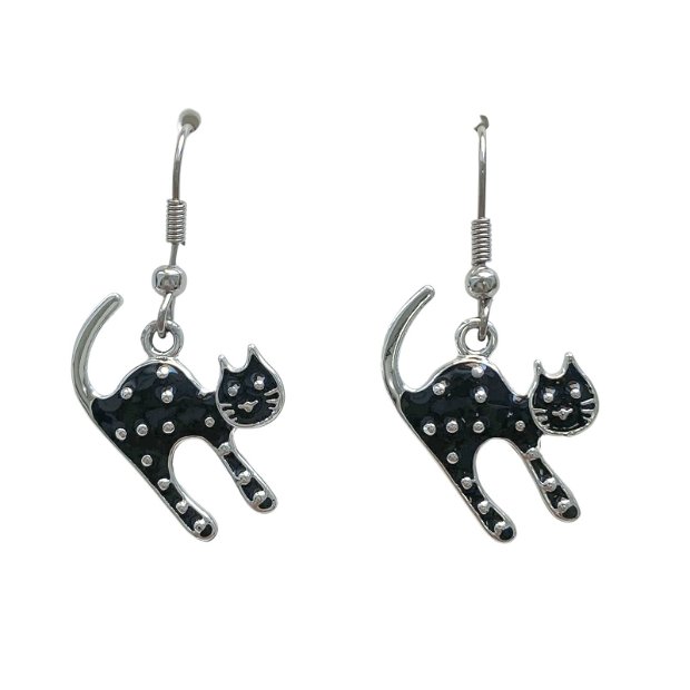Cercei argintii cu pisici black Dots