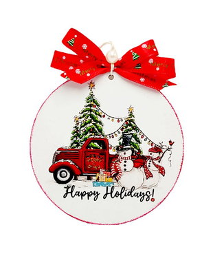 Glob lemn pentru Craciun, unicat, decorat manual, Happy Holidays, Fun012