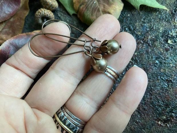 Cercei lungi din cupru si perle swarovski