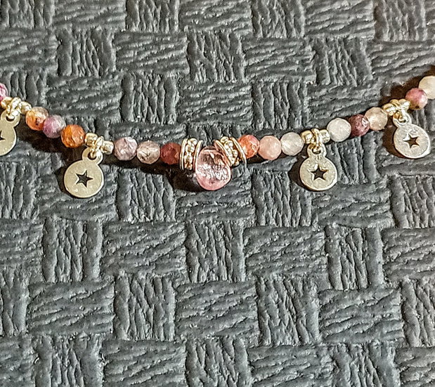 Colier argint turmalina ametrin strawberry cuart brioleta charm argint minimalist boho chic Transport gratuit