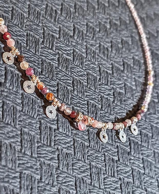 Colier argint turmalina ametrin strawberry cuart brioleta charm argint minimalist boho chic Transport gratuit