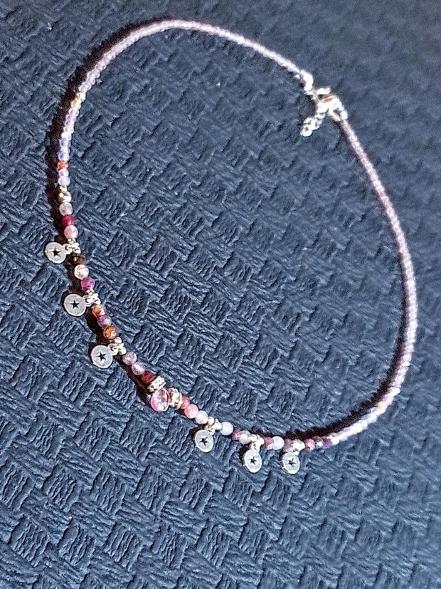 Colier argint turmalina ametrin strawberry cuart brioleta charm argint minimalist boho chic Transport gratuit