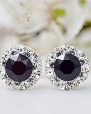 Cercei Swarovski / Chaton Ball / Black & White  Argint 925