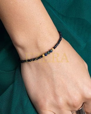 Bratara Dama Lalit Pietre Semipretioase Jad Albastru Fatetat Cu Accesorii Si Sistem De Inchidere Argint 925 Placat Cu Aur 14K