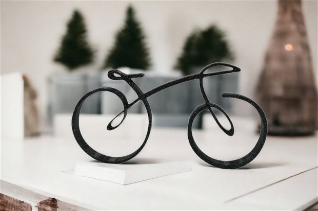 Bicicleta minimalista pentru design interior, tehnica single line, negru sparkle, 150x80x15 mm, potrivita pentru raft, masa sau perete