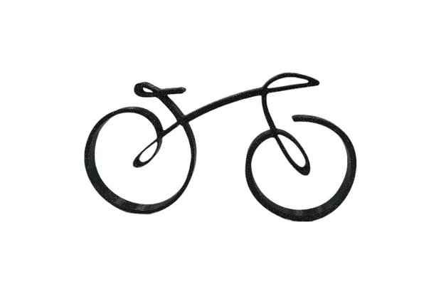 Bicicleta minimalista pentru design interior, tehnica single line, negru sparkle, 150x80x15 mm, potrivita pentru raft, masa sau perete
