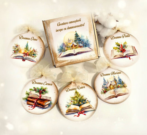 Set decoratiuni in cutie cartonata, cadou invavatoare / educatoare / profesoare, tema Carti