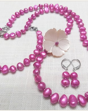SET-PERLE DE CULTURA ROZ-INCHIS SI FLOARE DE SIDEF IVOIR