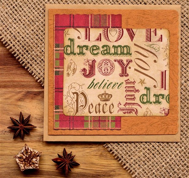 Felicitare Christmas Vintage/ Believe/ Joy/ Dream/ Hope
