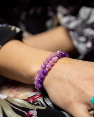 Set Bratari Handmade Kami Pentru Femei, Din Pietre Semipretioase De Jad Lila Fatetat Si Jad Mov