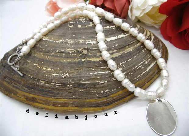 Colier handmade - perle cultura - otel inxoxidabil (cod908)
