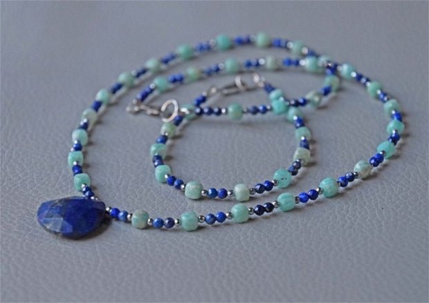 Set de bijuterii  compus din colier și brățară din lapis lazuli si amazonit