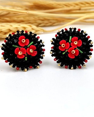 Cercei florali-Tradițional românesc - Negru