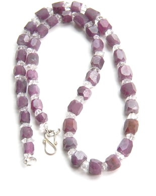 Colier margele rubin si cuart Herkimer (F34)