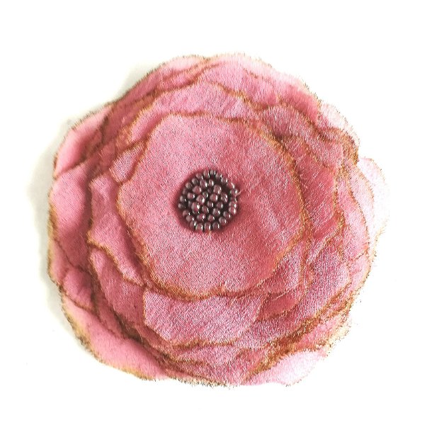 Brosa floare roz mat prafuit patinat 11 cm