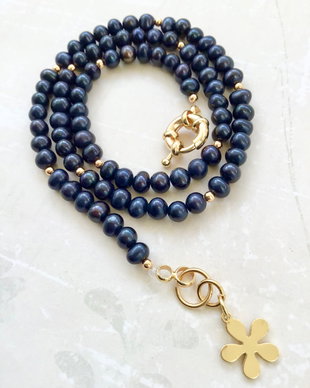 Colier CHOKER perle de cultura negre albastrui