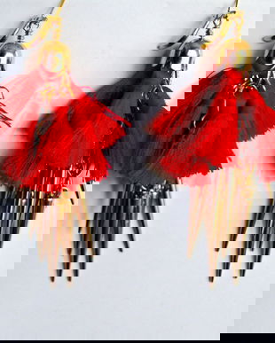 Cercei cu ciucuri rosii, hand made