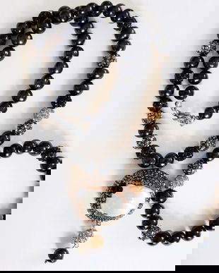 Colier si bratara hand made cu perle negre de cultura