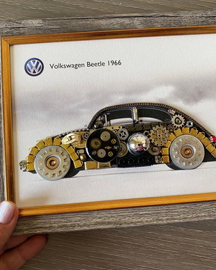 Masina model Volkswagen Beetle 1966 Cod M 574・Cadouri zile de nastere・Mecanism de ceas vintage・Piese de ceas