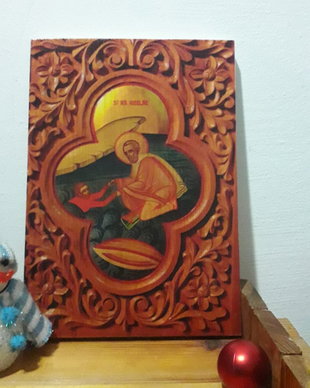 Icoană lucrată manual Sf. Nicolae ~25x20 cm