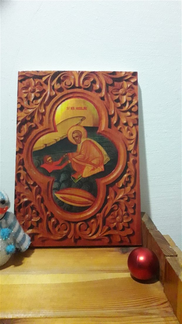Icoană lucrată manual Sf. Nicolae ~25x20 cm